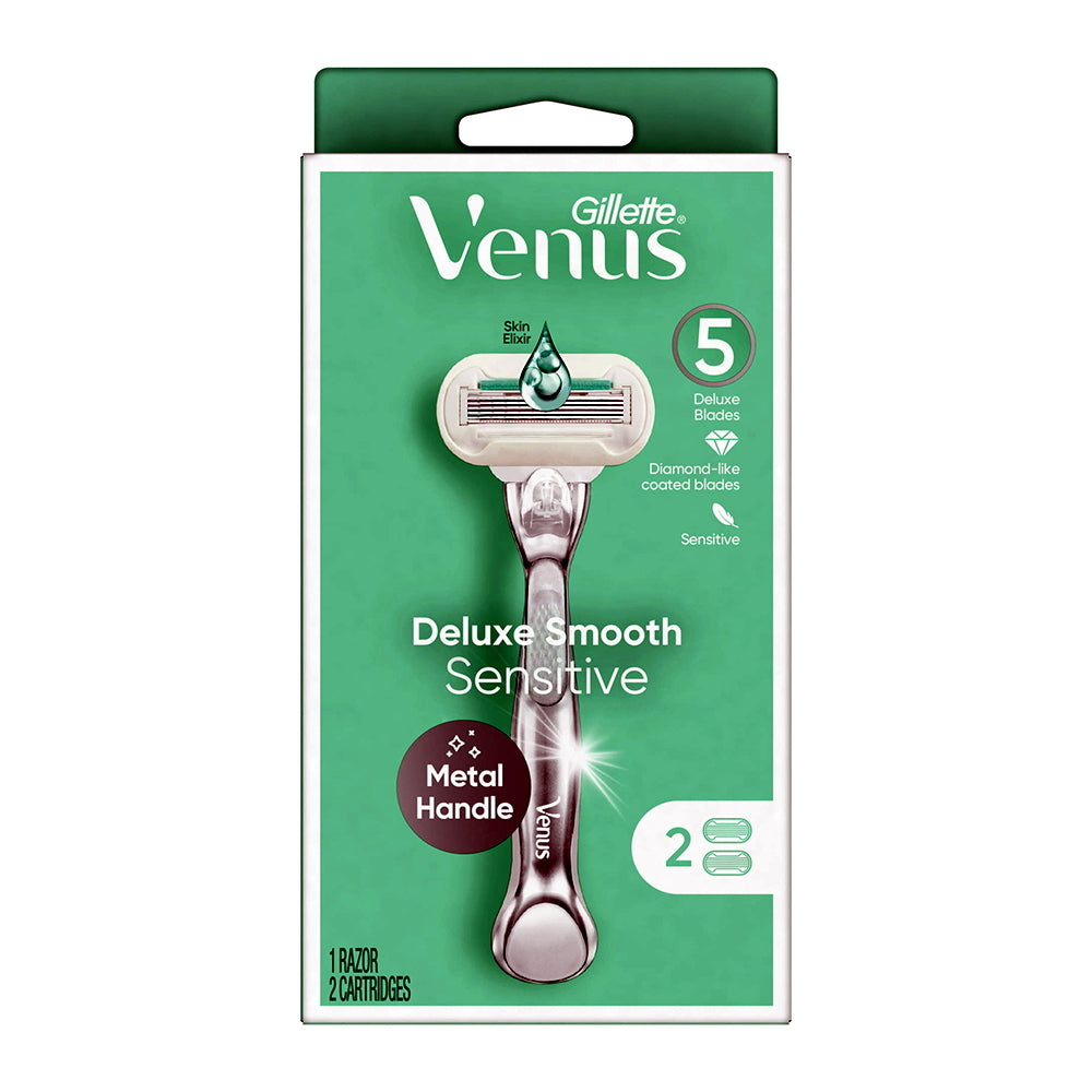 Gillette Venus Deluxe Smooth Sensitive Womens Razor Handle 2 Blade Refills 1Ea